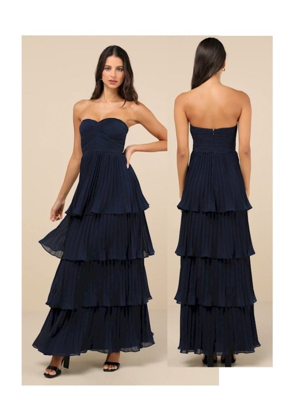 Lulus Seriously Sensational Navy Strapless Pleated Tiered Dress Medium New NWT